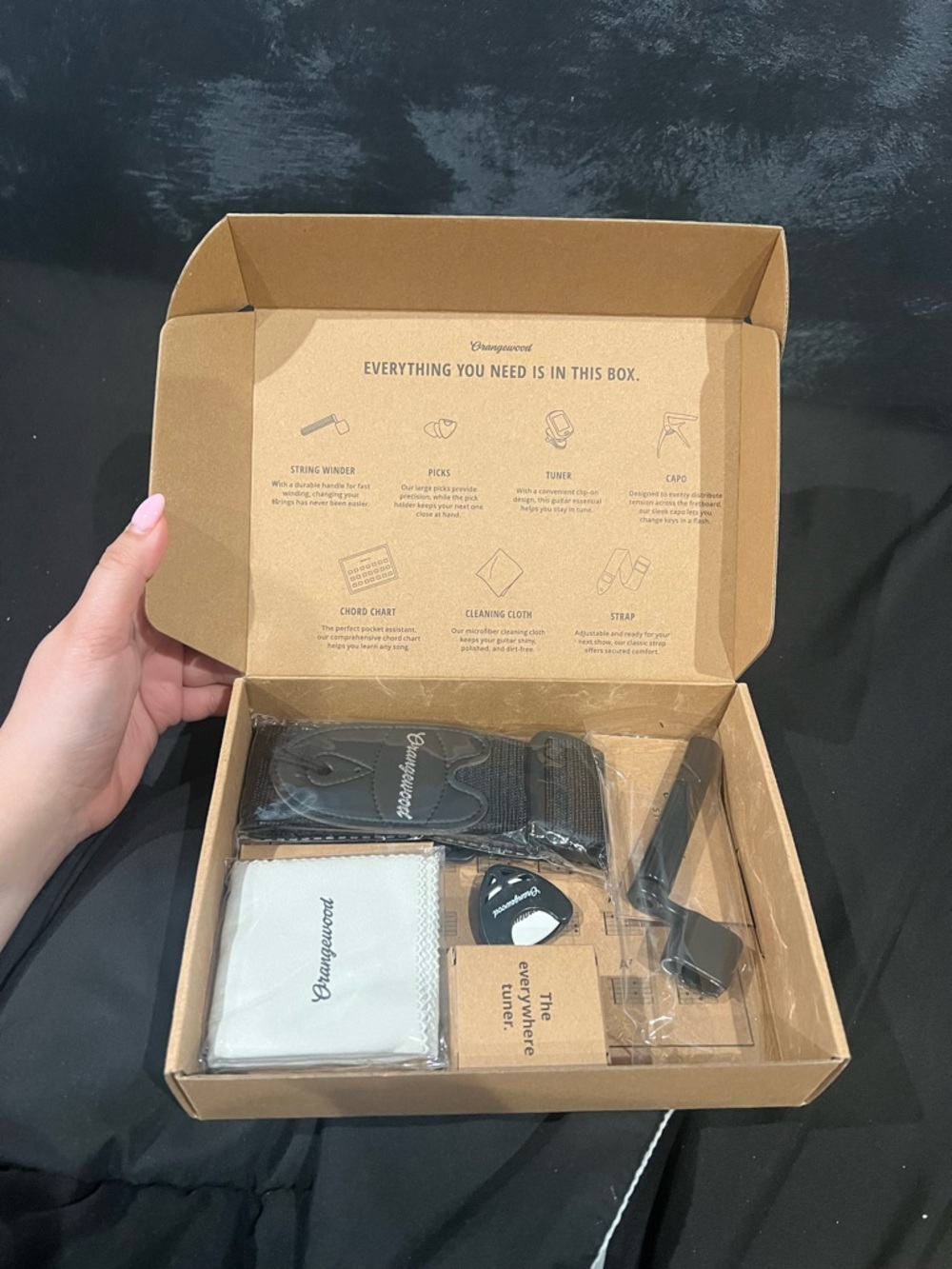 Black Guitar Accessory Kit with Strap and Picks